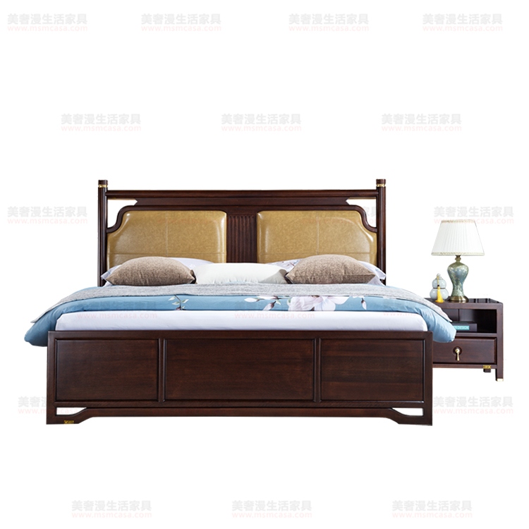 美奢漫新中式金絲檀木軟包床ZSC001#